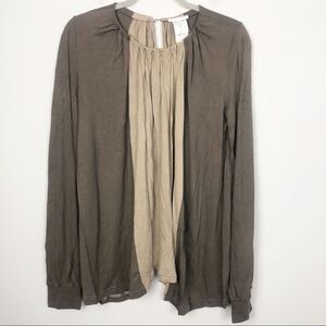 CHLOÉ | Elephant Taupe Draped Top Pintuck Neckline Long Sleeve Women’s Size M